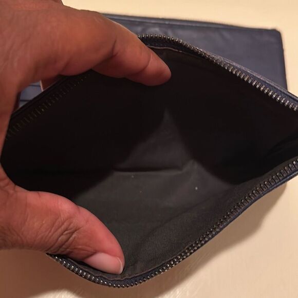 Bottega Veneta Double Zipper Foldover Clutch Wallet Navy Blue Woven Leather - Picture 4 of 14